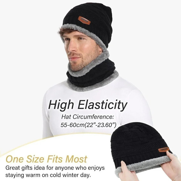 Unisex Winter Beanie Hat Scarf Set Warm Knit Hats Cap Neck Warmer - Picture 4 of 6